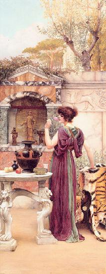 John William Godward At the Garden Shrine, Pompeii